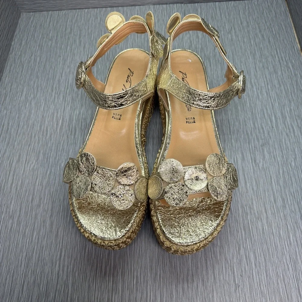 Paolo Mattei Gold Espadrille Platform‎ Sandals Italy EU 39 US 8 Resort Wedding